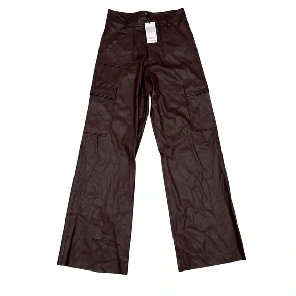 NWT $398 OSCAR The Collection Faux Leather Cargo Pants UK 12 US 8 Chestnut Brown - Picture 2 of 9